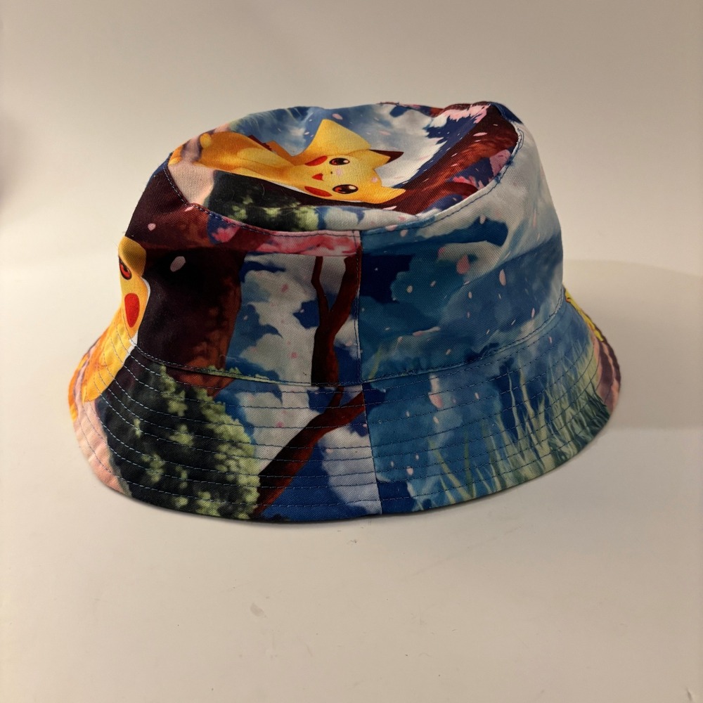 Pokemon Pikachu Reversible Bucket Hat Mens OSFM Blue Black Anime Gamer Hat - Picture 2 of 6